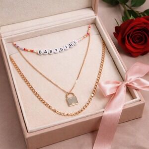 Necklace "Babygirl" 3-Layer Gold Tone and Multicolored